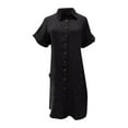 thumbnail image 1 of ZQUUVOU Women's Summer Short Sleeve Dress Deep V Neck Button Down Front Knee Length Casual Outfit Office Wear Black, 1 of 5