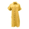 thumbnail image 1 of ZQUUVOU Women's Summer Short Sleeve Dress Deep V Neck Button Down Front Knee Length Casual Outfit Office Wear Yellow, 1 of 6