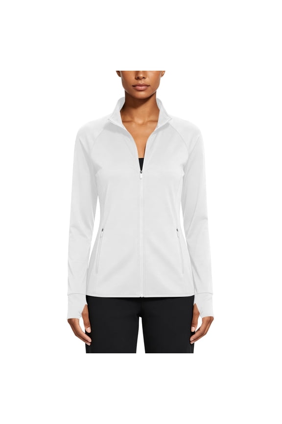 Women's Sun Protection Jacket Long Sleeve Zip Up Pocket Shirt Lightweight Breathable UPF 50+ Casual Athlete Jacket White