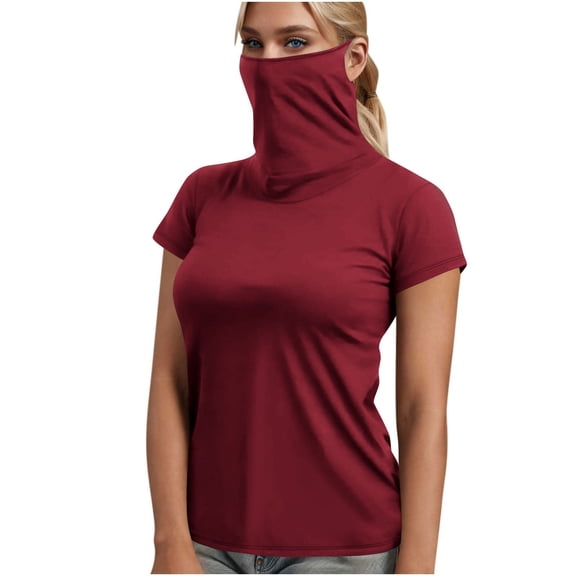 ZQUUVOU Women's Sun Protection Shirts with Face Mask Neck Gaiter Sleeveless Tank Tops Rash Guard For Hiking Fishing Burgundy (2XL)