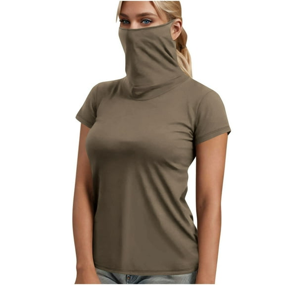 ZQUUVOU Women's Sun Protection Shirts with Face Mask Neck Gaiter Sleeveless Tank Tops Rash Guard For Hiking Fishing Coffee (S)