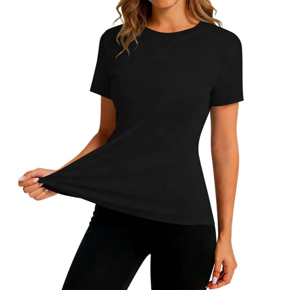 ZQUUVOU Women's Sun Shirts Short Sleeve Ice Silk Sun Protection Top Solid Crewneck Cooling Breathable Lightweight Shirts Black