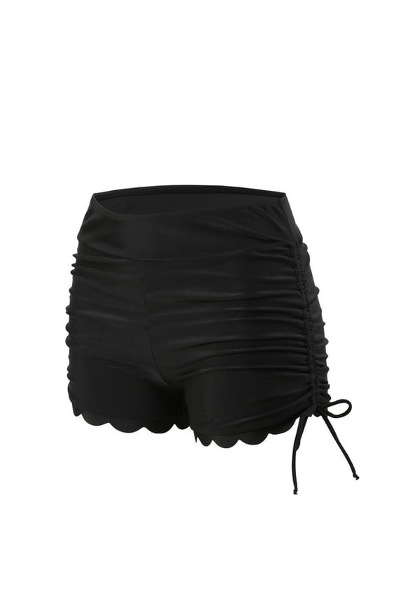 Women's Surf Swim Shorts Ruched Drawstring Ruffle High Waist Beach Bottoms Quick Dry Comfortable Swimwear Bottoms Black