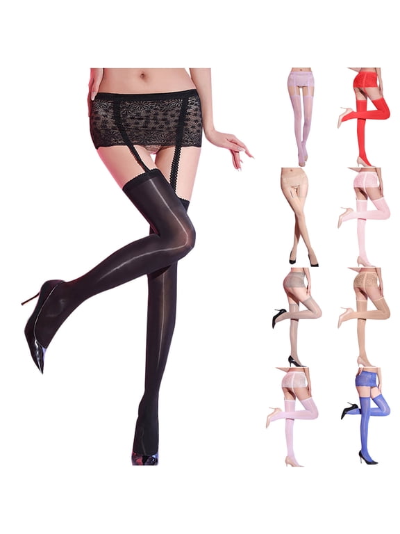 Women's Suspender Thigh High Stockings Lace Garter Belt Pantyhose Sheer Lace Top Elastic Garter Belt Suspender Tights Coffee