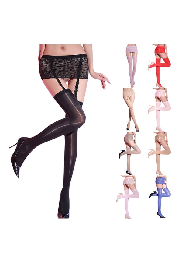Women's Suspender Thigh High Stockings Lace Garter Belt Pantyhose Sheer Lace Top Elastic Garter Belt Suspender Tights White