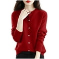 thumbnail image 1 of ZQUUVOU Women's Sweater Cardigan Solid Color Long Sleeve Round Neck Knitted Sweater Top (Red,2XL), 1 of 3