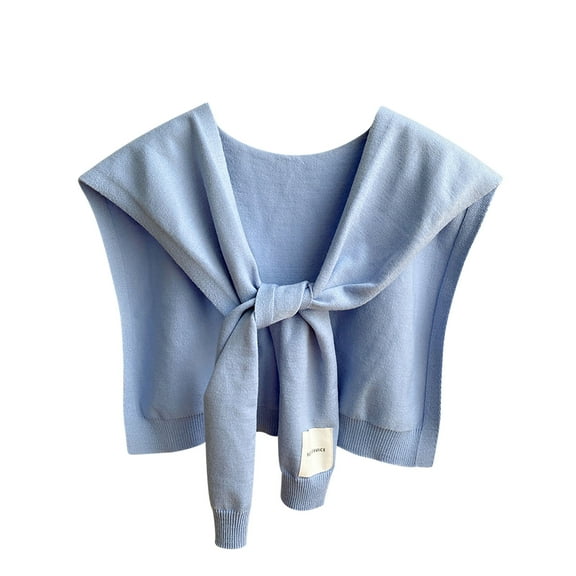 ZQUUVOU Women's Sweater Shawl Wraps Knitted Knotted Shawls Solid Color Scarf Cape Shoulder Tops Blouses Fashion Wrap Light Blue