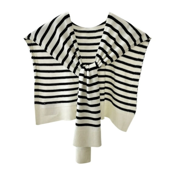 ZQUUVOU Women's Sweater Shawl Wraps Knitted Knotted Shawls Stripe Scarf Cape Shoulder Tops Blouses Fashion Wrap Beige