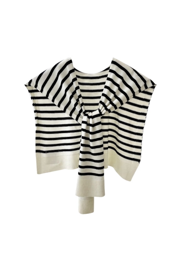 Women's Sweater Shawl Wraps Knitted Knotted Shawls Stripe Scarf Cape Shoulder Tops Blouses Fashion Wrap Beige