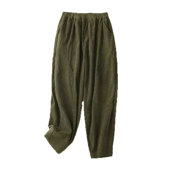 ZQUUVOU Women's Sweatpants Corduroy Casual Elastic Waist Pocket Ankle Pants Comfort Cropped Length Trousers Olive Green