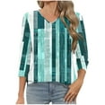 thumbnail image 1 of ZQUUVOU Women's T-Shirt Casual Plaid V-Neck 3/4 Sleeve Blouse A-Mint Green (XL), 1 of 7