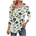 thumbnail image 1 of ZQUUVOU Women's T-Shirt Casual Printed Square Neck 3/4 Sleeve Tunic Blouse B-Beige (L), 1 of 5