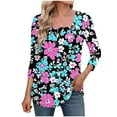 thumbnail image 1 of ZQUUVOU Women's T-Shirt Casual Printed Square Neck 3/4 Sleeve Tunic Blouse G-Purple (M), 1 of 5