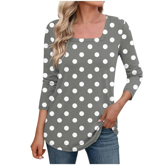 ZQUUVOU Women's T-Shirt Casual Square Neck 3/4 Sleeve Blouse Gray (S)