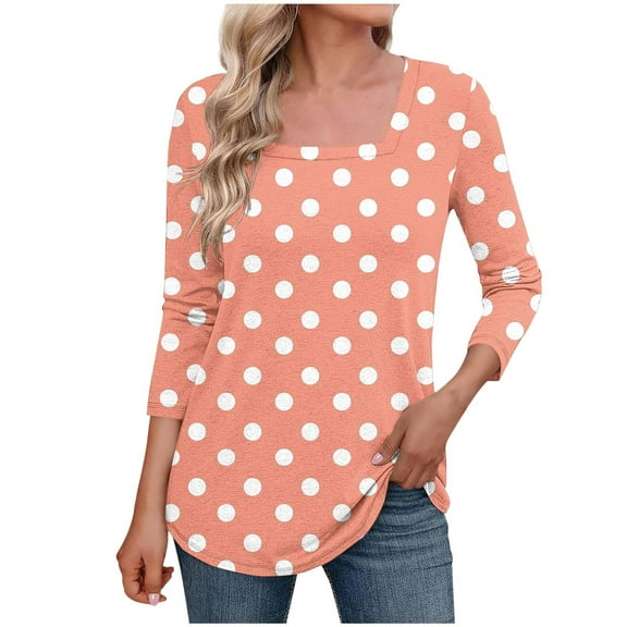 ZQUUVOU Women's T-Shirt Casual Square Neck 3/4 Sleeve Blouse Orange (3XL)