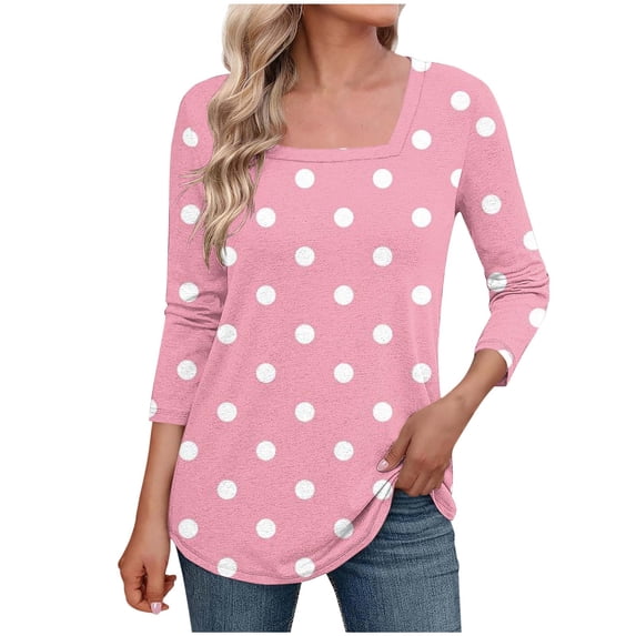 Zwiiyzr Women's T-Shirt Casual Square Neck 3/4 Sleeve Blouse Pink (5XL)