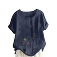 thumbnail image 1 of ZQUUVOU Women's T-Shirt Round-Neck Printed Short Sleeve Button Blouse Navy (S), 1 of 4