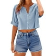thumbnail image 1 of ZQUUVOU Women's T-Shirt Half Sleeve Button Down Summer Loose Blouse Light Blue (S), 1 of 4