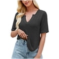 thumbnail image 1 of Zwiiyzr Women's T-Shirt Loose Solid Color V-Neck Short Sleeved Blouse Black (L), 1 of 6