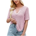thumbnail image 1 of Zwiiyzr Women's T-Shirt Loose Solid Color V-Neck Short Sleeved Blouse Pink (S), 1 of 6