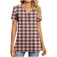 thumbnail image 1 of ZQUUVOU Women's T-Shirt Plaid V-Neck Button Printed Short Sleeve Blouse Rose Gold (2XL), 1 of 7