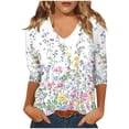 thumbnail image 1 of ZQUUVOU Women's T-Shirt Print Floral Solid Color V Neck 3/4 Sleeve Blouse A-White (L), 1 of 5