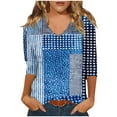 thumbnail image 1 of ZQUUVOU Women's T-Shirt Print Stripe V Neck 3/4 Sleeve Blouse A-Blue (M), 1 of 5