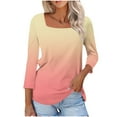thumbnail image 1 of Zwiiyzr Women's T-Shirt Printed Square Neck Three-Quarters Sleeved Blouse Orange (S), 1 of 7