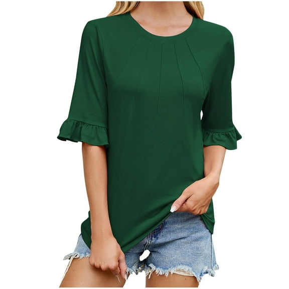 ZQUUVOU Women's T-Shirt Printing Short Sleeve Blouse Funny V-Neck T-Shirt Green (S)