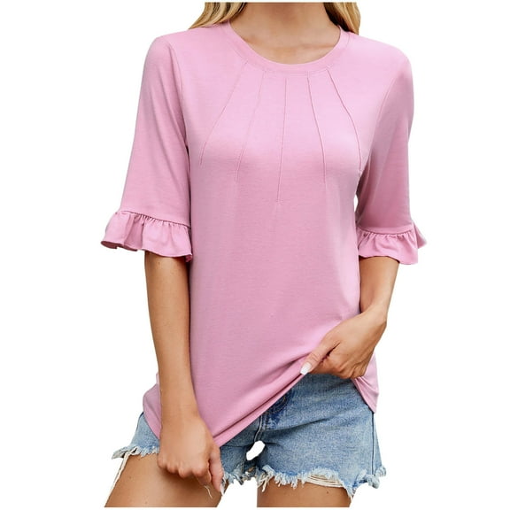ZQUUVOU Women's T-Shirt Printing Short Sleeve Blouse Funny V-Neck T-Shirt Pink (XL)