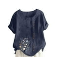 thumbnail image 1 of ZQUUVOU Women's T-Shirt Round-Neck Floral Printed Short Sleeve Button Blouse Navy (XL), 1 of 4