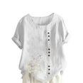 thumbnail image 1 of ZQUUVOU Women's T-Shirt Round-Neck Floral Printed Short Sleeve Button Blouse White (XL), 1 of 4