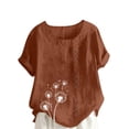 thumbnail image 1 of Zwiiyzr Women's T-Shirt Round-Neck Printed Short Sleeve Button Blouse A-Brown (XL), 1 of 4