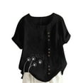 thumbnail image 1 of ZQUUVOU Women's T-Shirt Round-Neck Printed Short Sleeve Button Blouse B-Black (L), 1 of 4