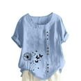 thumbnail image 1 of ZQUUVOU Women's T-Shirt Round-Neck Printed Short Sleeve Button Blouse Blue (M), 1 of 4