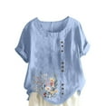 thumbnail image 1 of ZQUUVOU Women's T-Shirt Round-Neck Printed Short Sleeve Button Blouse Light Blue (L), 1 of 4