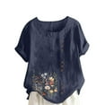thumbnail image 1 of ZQUUVOU Women's T-Shirt Round-Neck Printed Short Sleeve Button Blouse Navy (2XL), 1 of 4