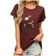 thumbnail image 1 of ZQUUVOU Women's T-Shirt Summer Print Short Sleeve Round-Neck Blouse Burgundy (M), 1 of 4