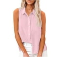 thumbnail image 1 of ZQUUVOU Women's T-Shirt Summer Turn-Down Callor Button Solid Color Sleeveless Blouse Pink (5XL), 1 of 7