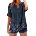 thumbnail image 1 of Zwiiyzr Women's T-Shirt V-Neck Short Sleeve Print Floral Summer Button Loose Blouse D-Navy (L), 1 of 5