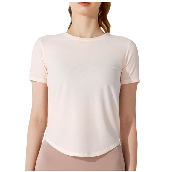 ZQUUVOU Women's T-Shirts Athletic Breathable Solid Color Sports Yoga Short Sleeve Round-Neck Blouses(Pink,XL)
