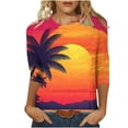 thumbnail image 1 of ZQUUVOU Women's T-Shirts Casual Boho Printed Crew Neck 3/4 Sleeve Beach Tops(B-Orange,5XL), 1 of 5