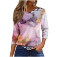 thumbnail image 1 of ZQUUVOU Women's T-Shirts Casual Print Crew Neck 3/4 Sleeve Tops(C-Pink,S), 1 of 4