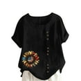 thumbnail image 1 of ZQUUVOU Women's T-Shirts Casual Printed Short Sleeve Button Blouse(Black,2XL), 1 of 4