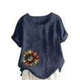 thumbnail image 1 of ZQUUVOU Women's T-Shirts Casual Printed Short Sleeve Button Blouse(Navy,2XL), 1 of 4