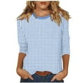 thumbnail image 1 of ZQUUVOU Women's T-Shirts Plaid Printed Crew Neck 3/4 Sleeve Blouse(Light Blue,L), 1 of 5