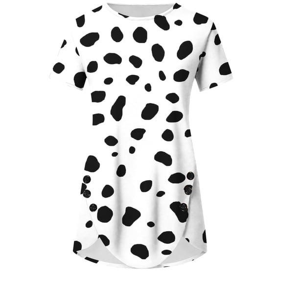 ZQUUVOU Women's T-Shirts Printed Short Sleeve Button Crew Neck Tunic Tops(G-White,XL)