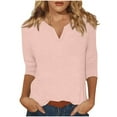 thumbnail image 1 of ZQUUVOU Women's T-Shirts Solid Color 3/4 Sleeve V-Neck Tunic Tops(Pink,2XL), 1 of 6