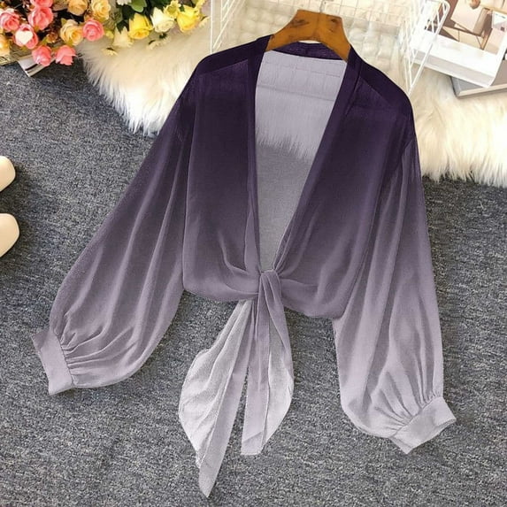 ZQUUVOU Women's T-Shirts Spring Summer Lightweight Long Sleeve Cardigan Soft Drape Open Front Blouse(C-Multicolor,XL)