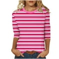 thumbnail image 1 of ZQUUVOU Women's T-Shirts Stripe Crew Neck 3/4 Sleeve Tunic Tops(Pink,5XL), 1 of 6